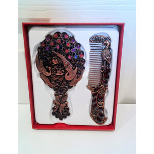 Vintage Peacock Shaped Mirror And Hair Brush Set Style Z